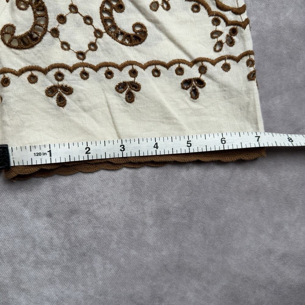 Sezane Waverly Blouse NWT Beige Brown Embroidered Linen Cotton Lace Trim 36 US 4 - Picture 14 of 16